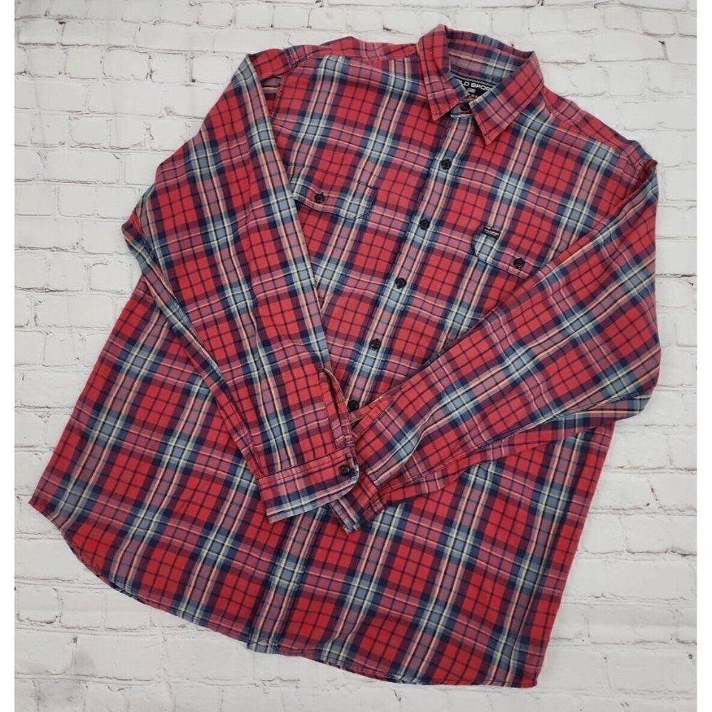 Vintage 90s Ralph Lauren Polo Sport SPORTSMAN Flannel Shirt Work SZ L
